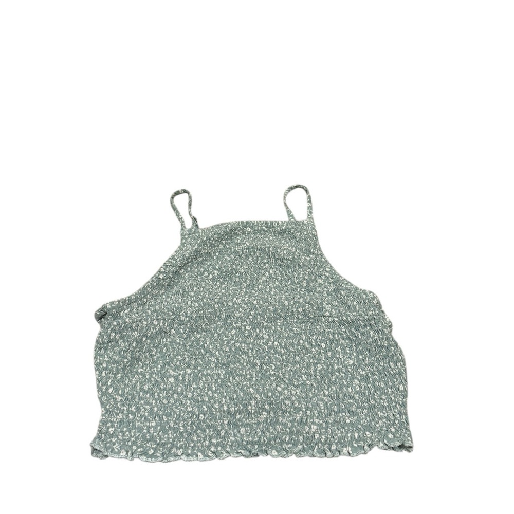 Hollister green floral high neck cropped tank top
